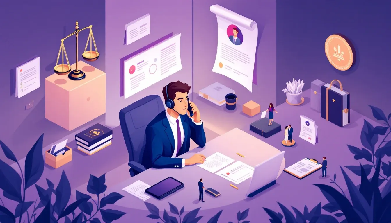 Illustration of an answering service for a law firm and notary office.